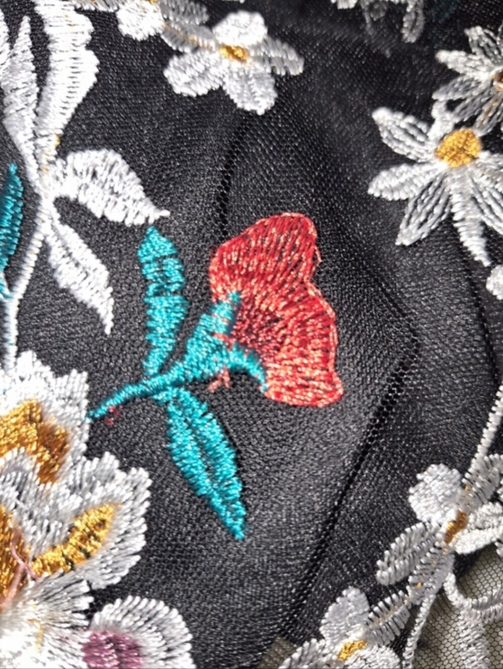 Torrid Black Embroidered Floral Mesh Dress with Teal & Gold Accents 18 - Picture 4 of 6